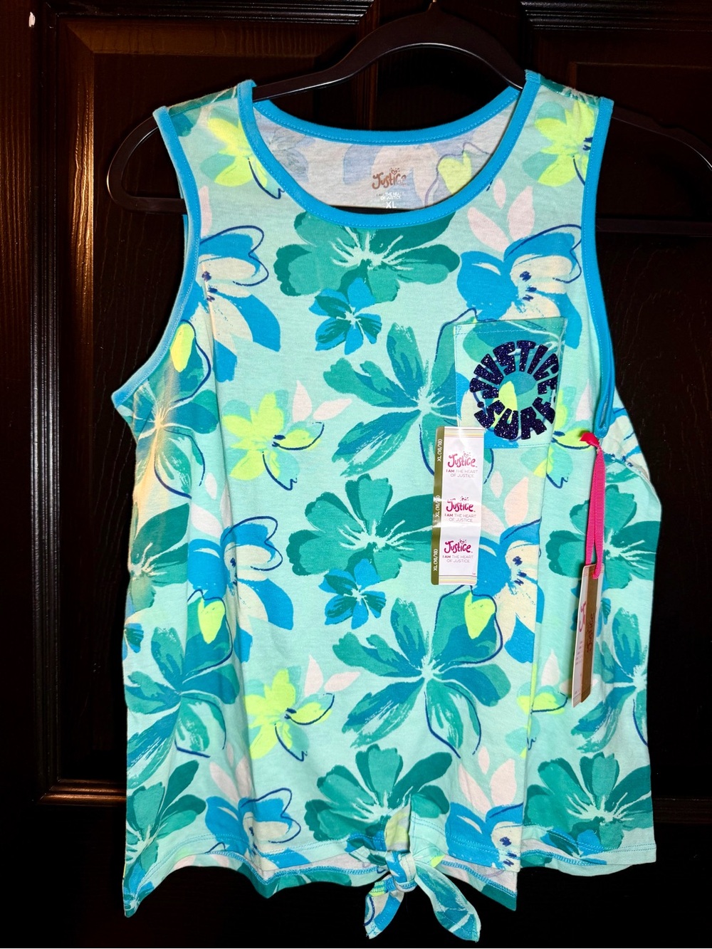 Justice Girls' Aqua Floral Tie-Front Tank Top